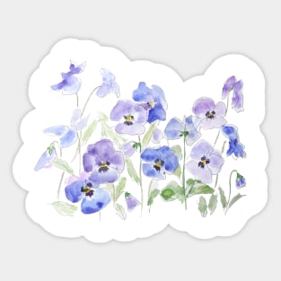 blue and purple pansy ink and watercolor Sticker